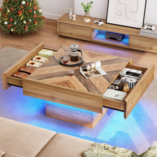 Wooden Square LED Coffee Table