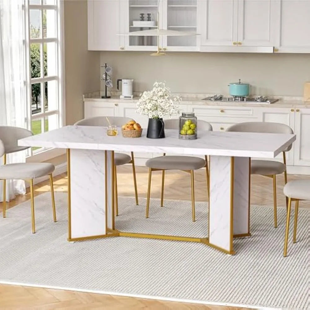 Rectangular Gold Metal Frame Dining Table