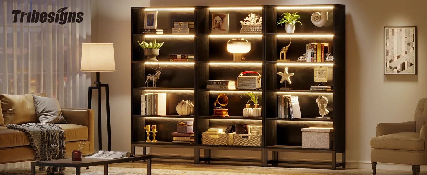Tall Bookcase Black Bookshelf, 70.8” Large Bookcases Organizer, Heavy Duty Library Bookcase