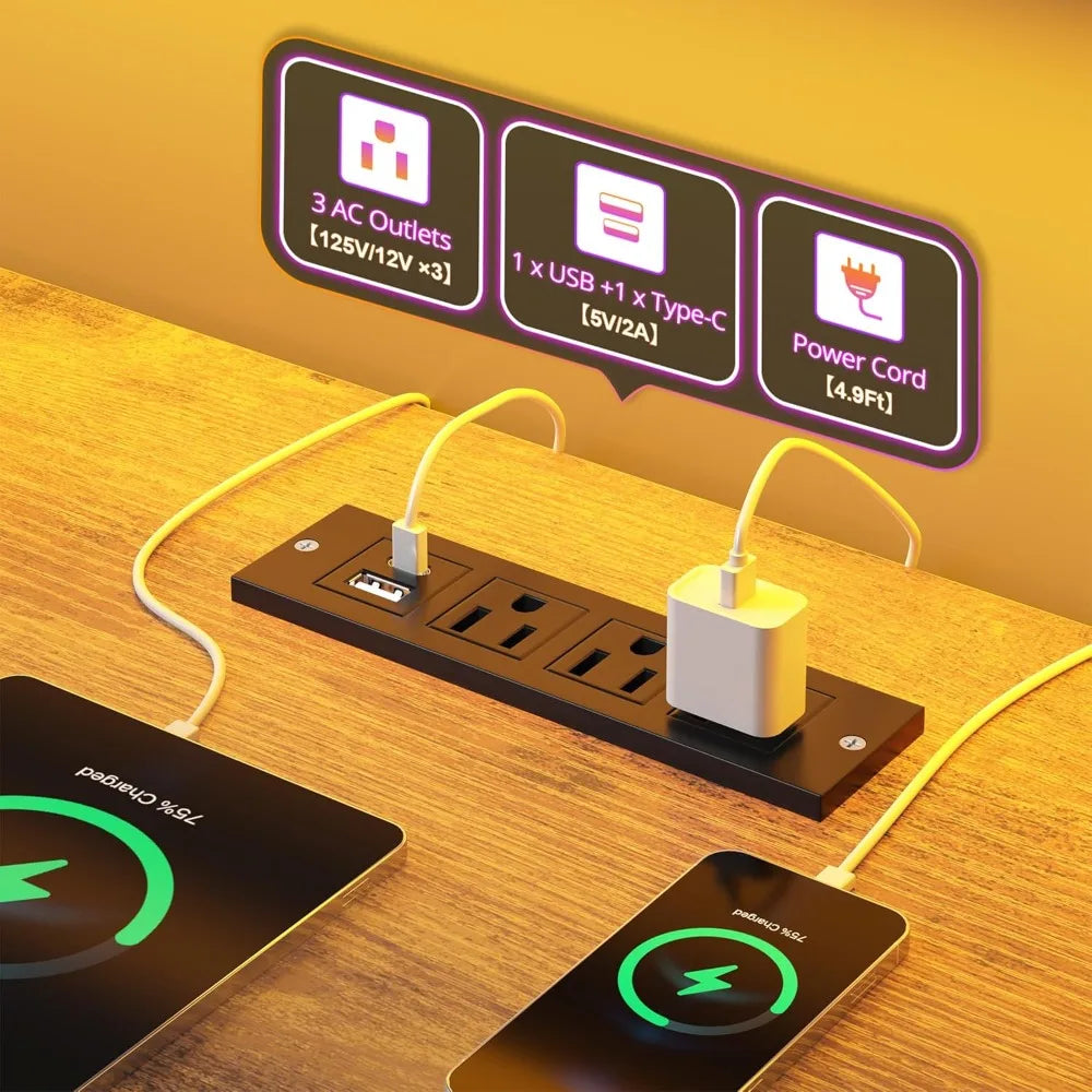 LED Gaming/Office Desk with Outlets