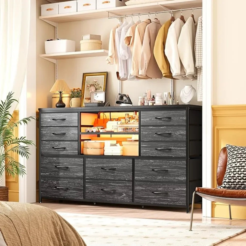 Dresser with LED Lights & Power Outlets