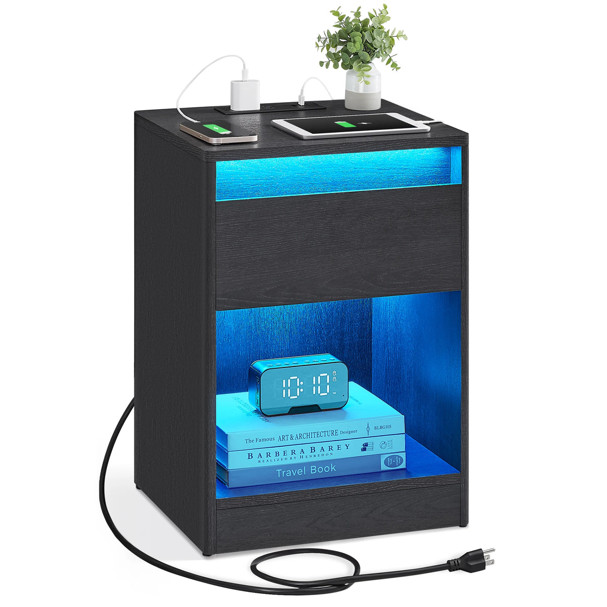 LED Nightstand With Charging Station - The Decor Authority
