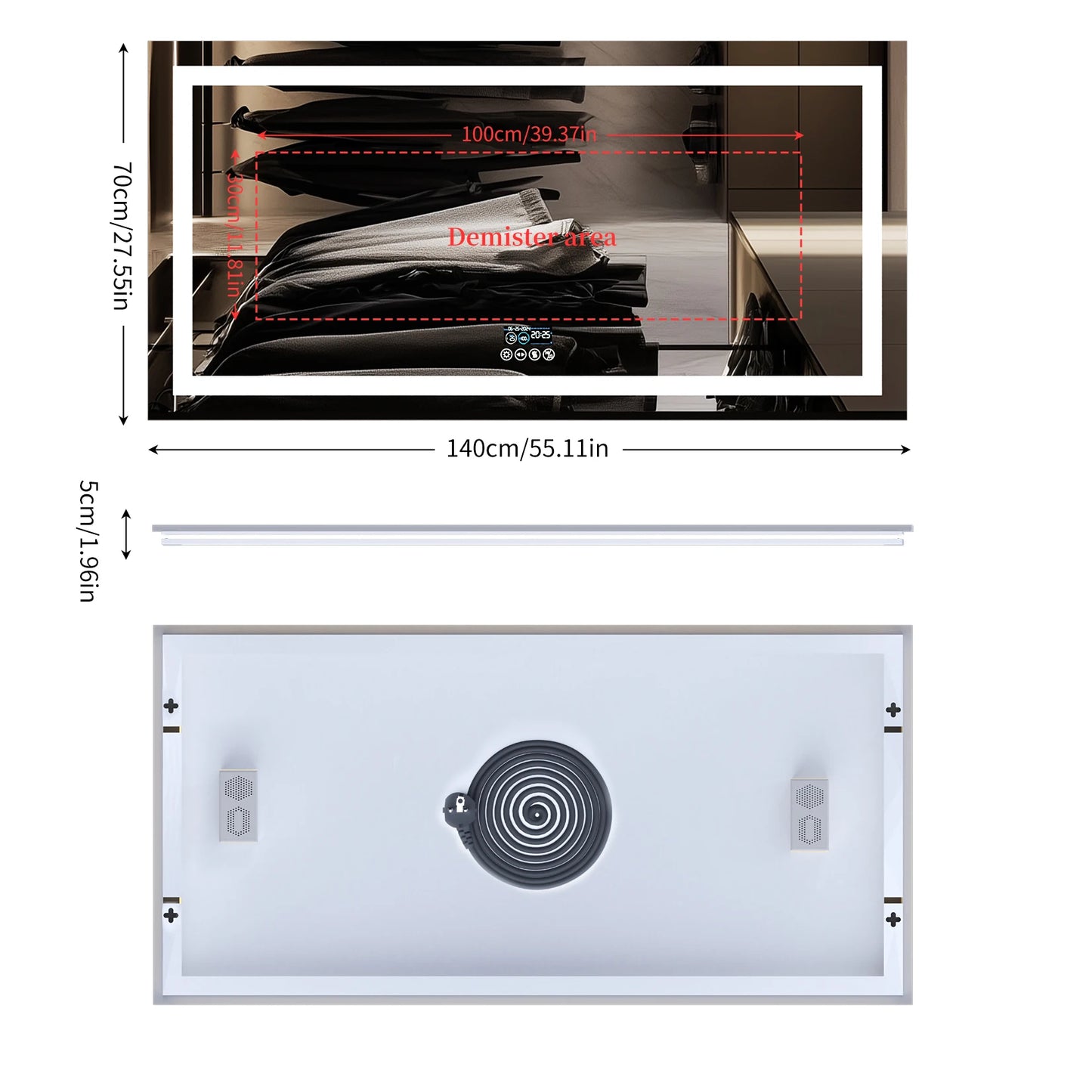 Large LED Backlight Bedroom/Bathroom Mirror