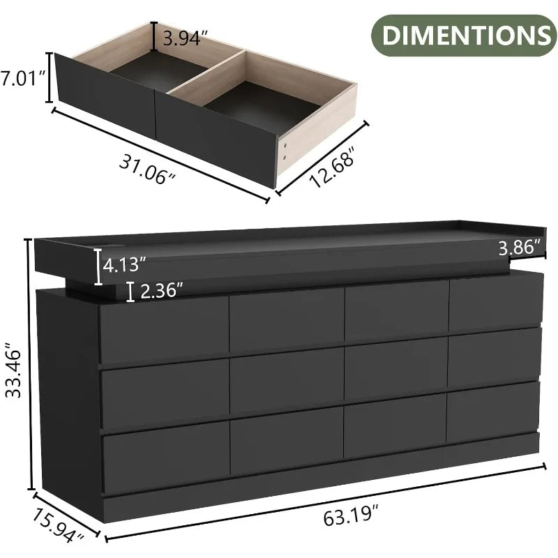 12 Drawer Dresser with LED Lights