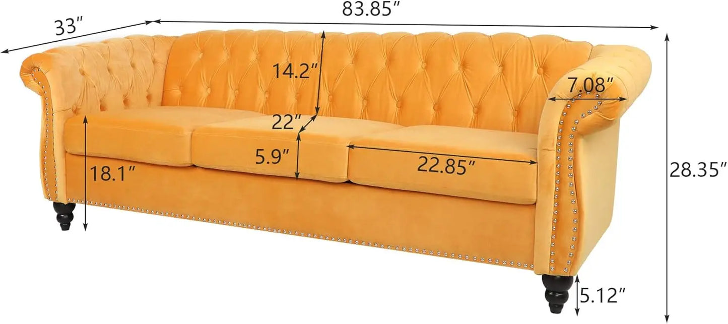Large Velvet Yellow Sofa