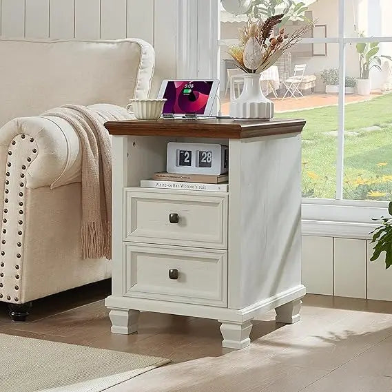 Farmhouse Nightstand with Charging Station - The Decor Authority