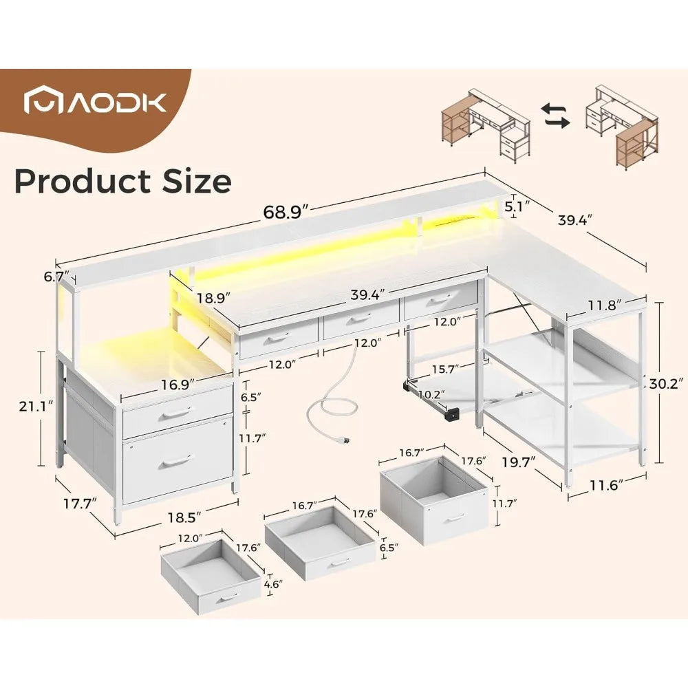 Reversible L-shaped Office and Gaming Desk