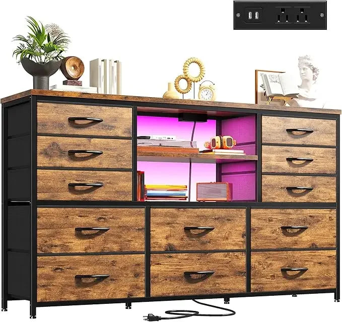 Dresser with LED Lights & Power Outlets