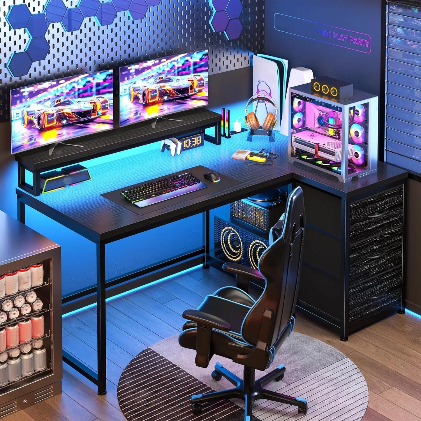 LED Gaming/Office Desk with Outlets