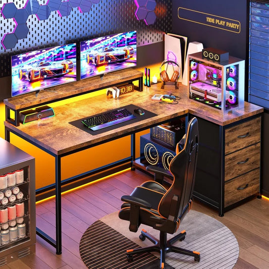 LED Gaming/Office Desk with Outlets
