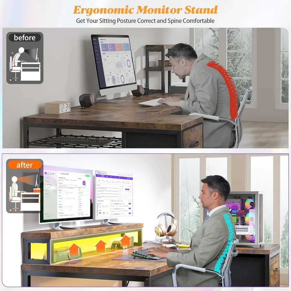 LED Gaming/Office Desk with Outlets