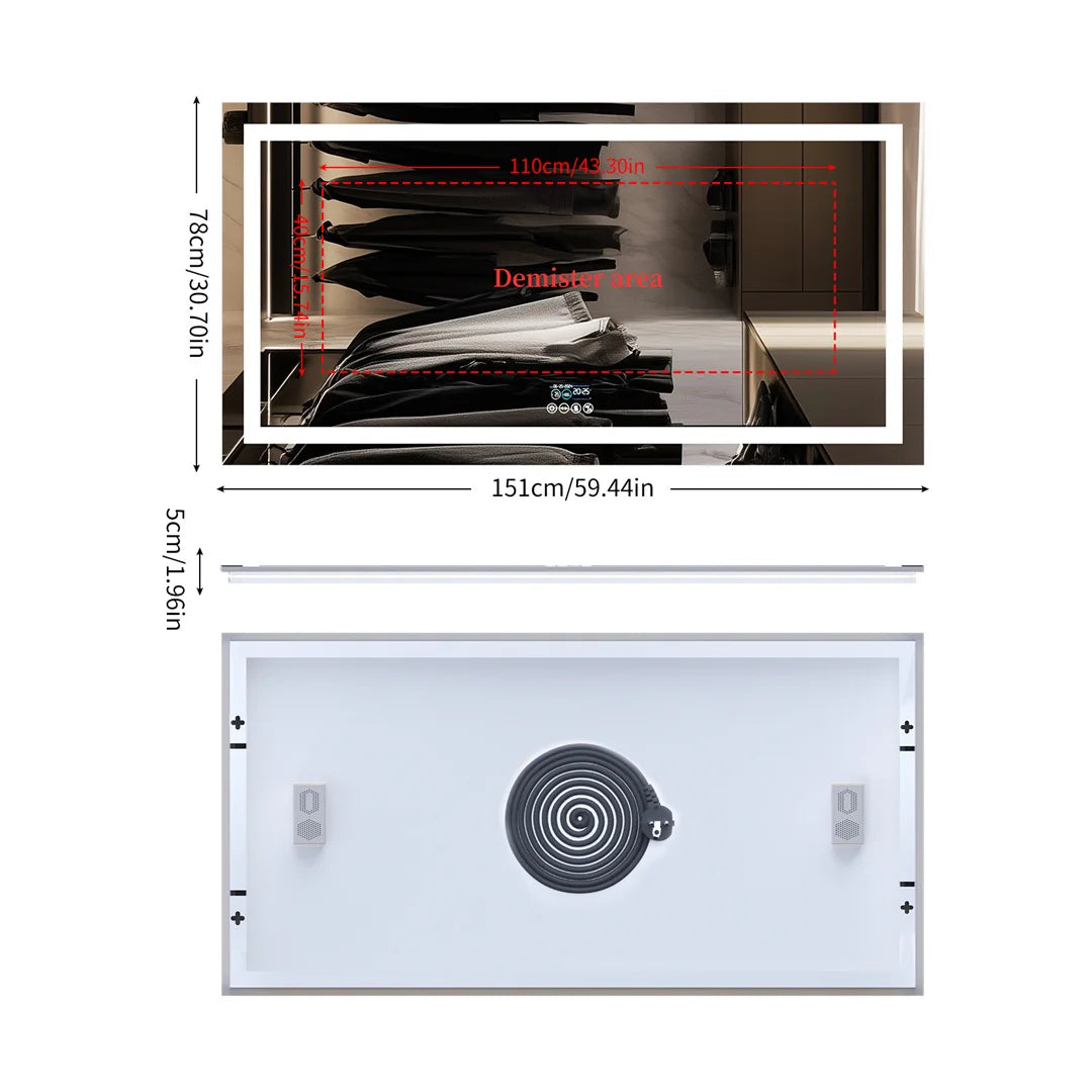Large LED Backlight Bedroom/Bathroom Mirror