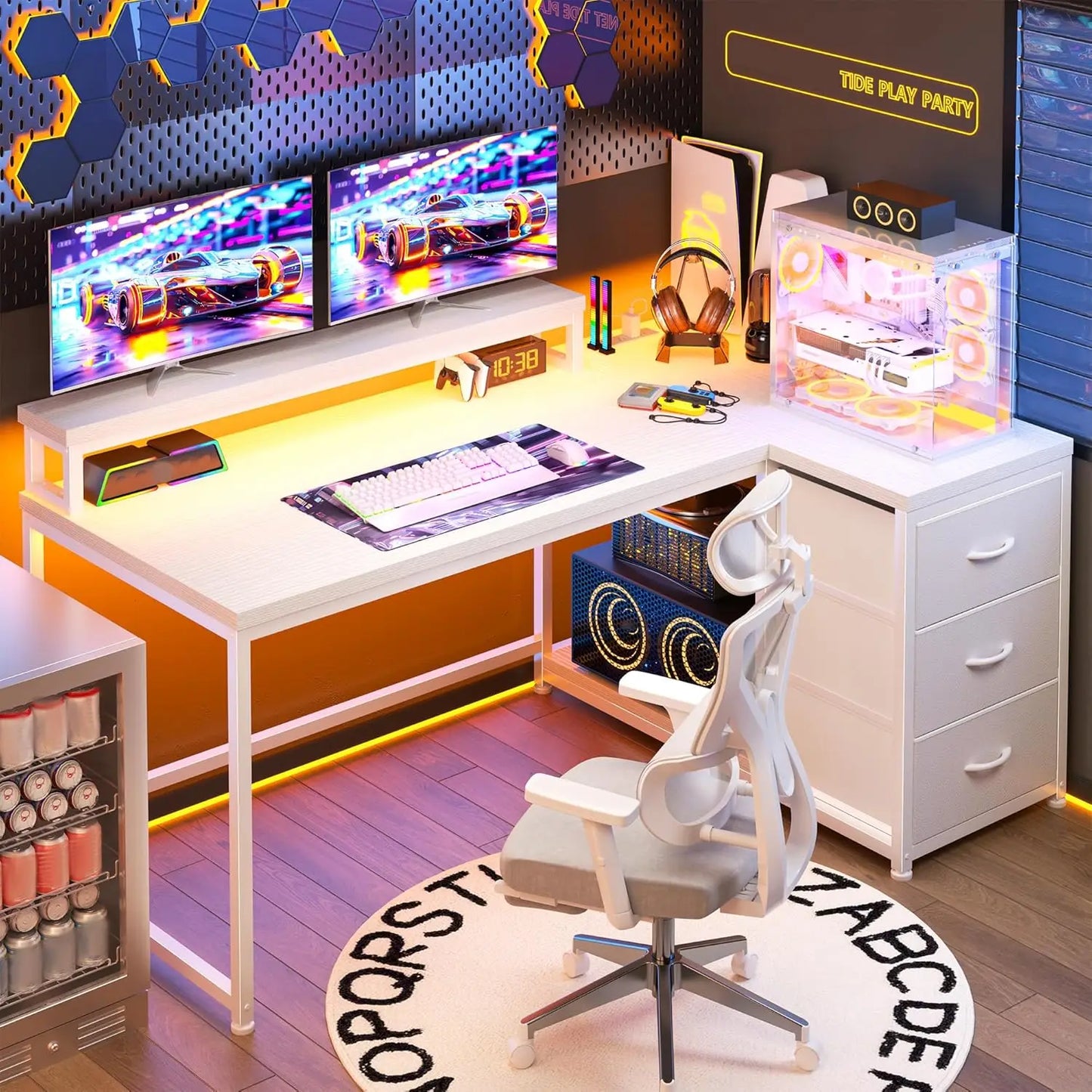 LED Gaming/Office Desk with Outlets
