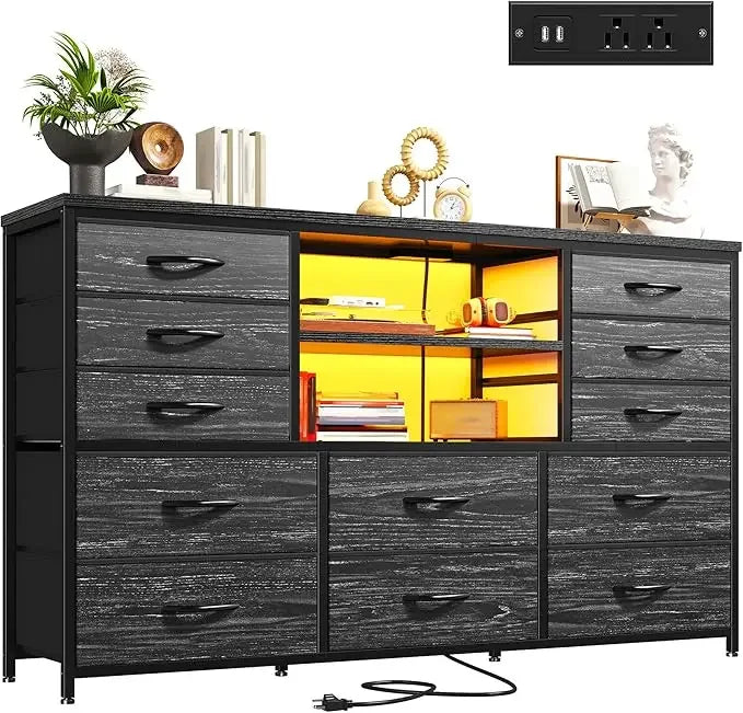 Dresser with LED Lights & Power Outlets - The Decor Authority