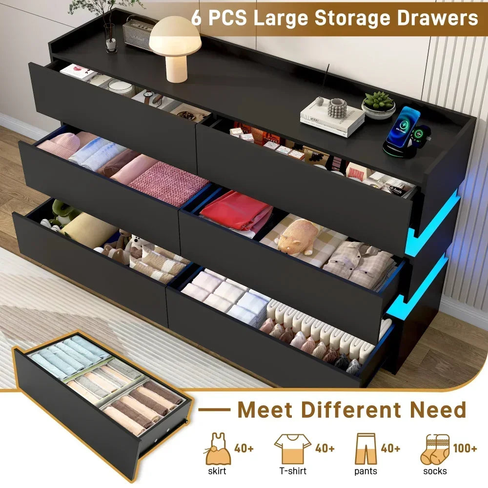 6 Drawer Dresser with LED Lights