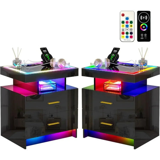 Set of 2 Nightstands with Smart LEDS