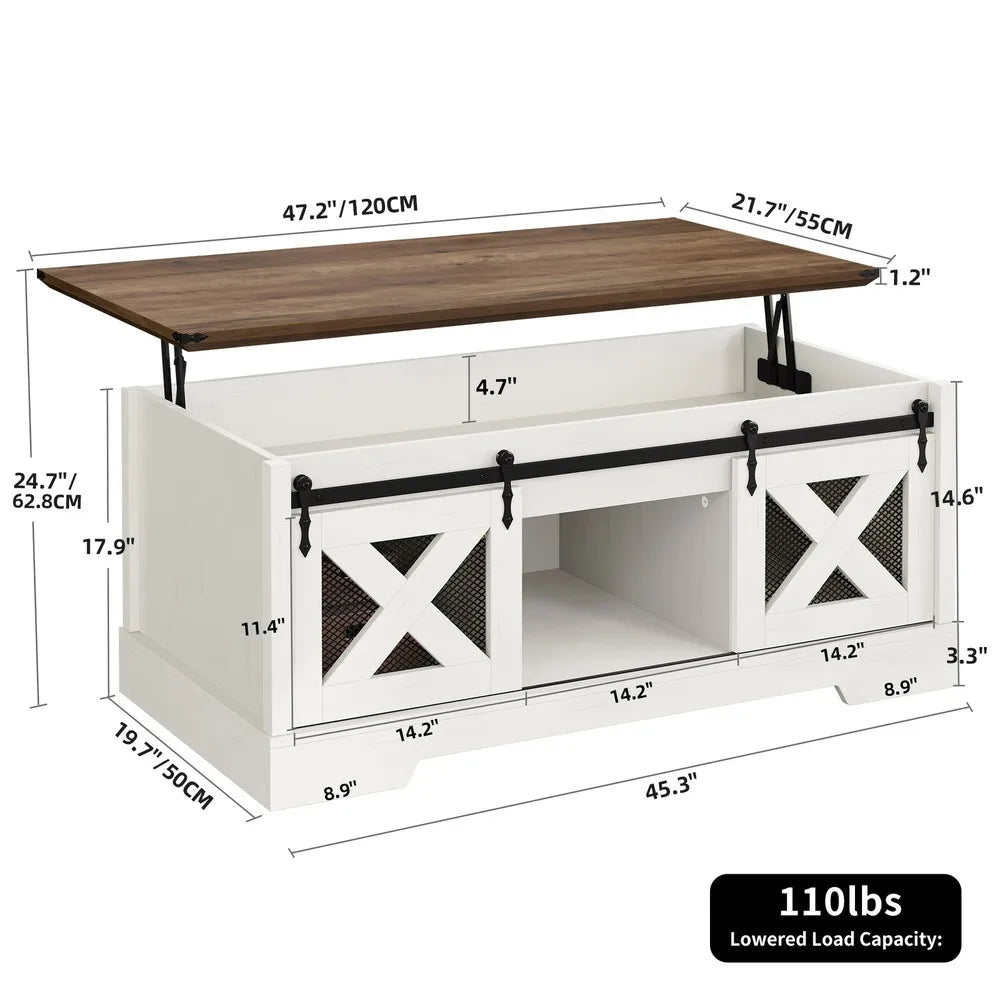 Farmhouse Coffee Table with Lift Top