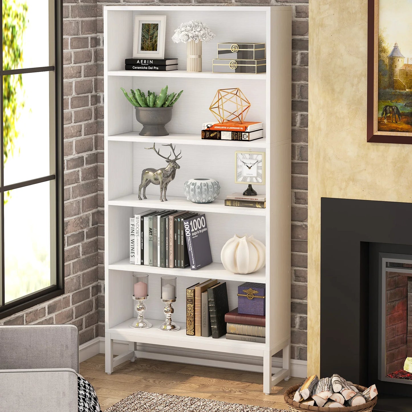 Tall Bookcase Black Bookshelf, 70.8” Large Bookcases Organizer, Heavy Duty Library Bookcase