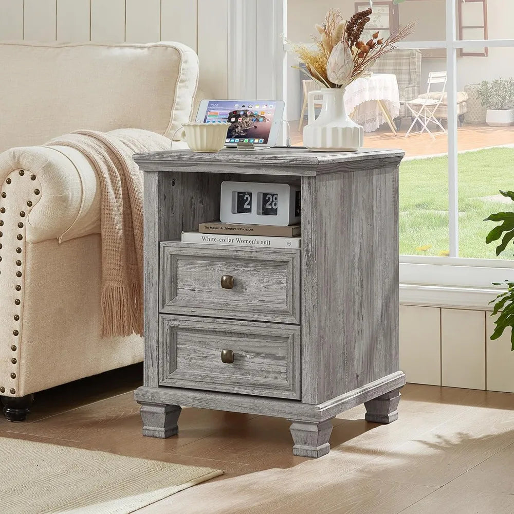 Farmhouse Nightstand with Charging Station - The Decor Authority
