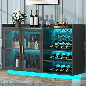 Wine Bar Cabinet with LED Lights - The Decor Authority