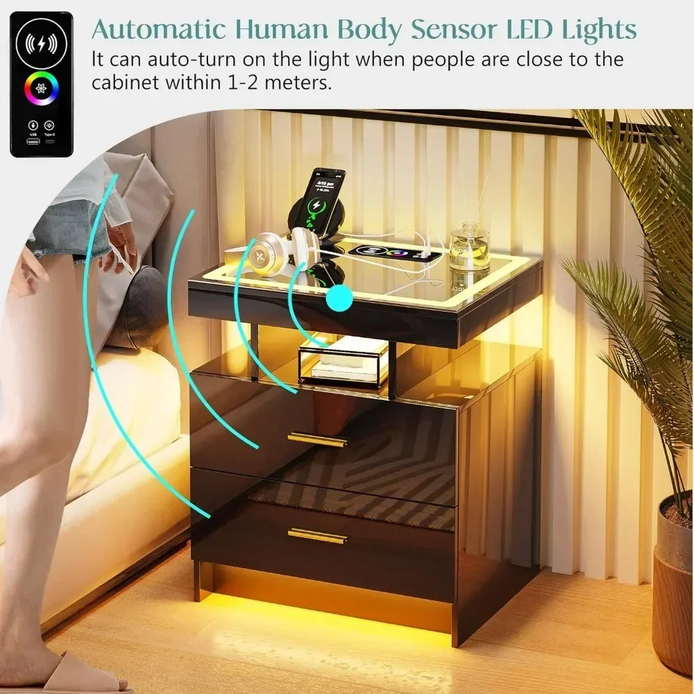 Set of 2 Nightstands with Smart LEDS