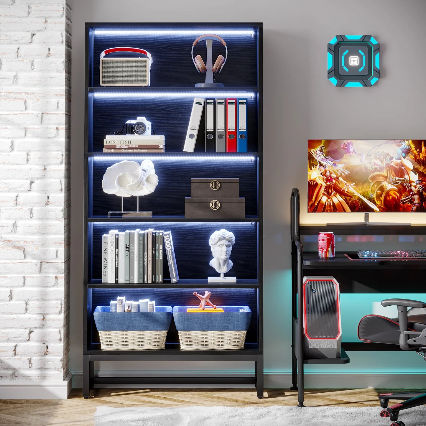 Tall Bookcase Black Bookshelf, 70.8” Large Bookcases Organizer, Heavy Duty Library Bookcase