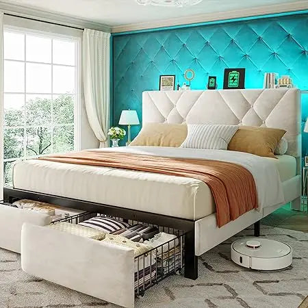 Queen Platform Bed Frame with LEDs - The Decor Authority