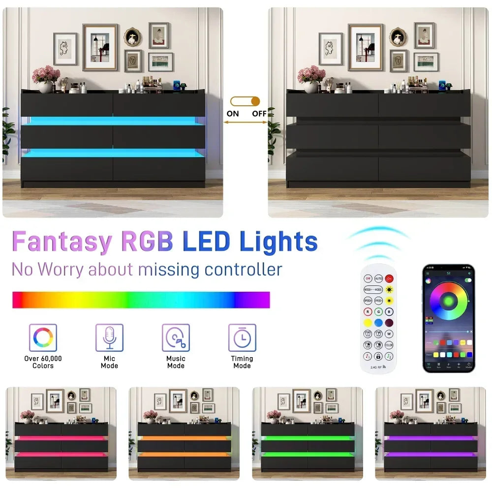 6 Drawer Dresser with LED Lights