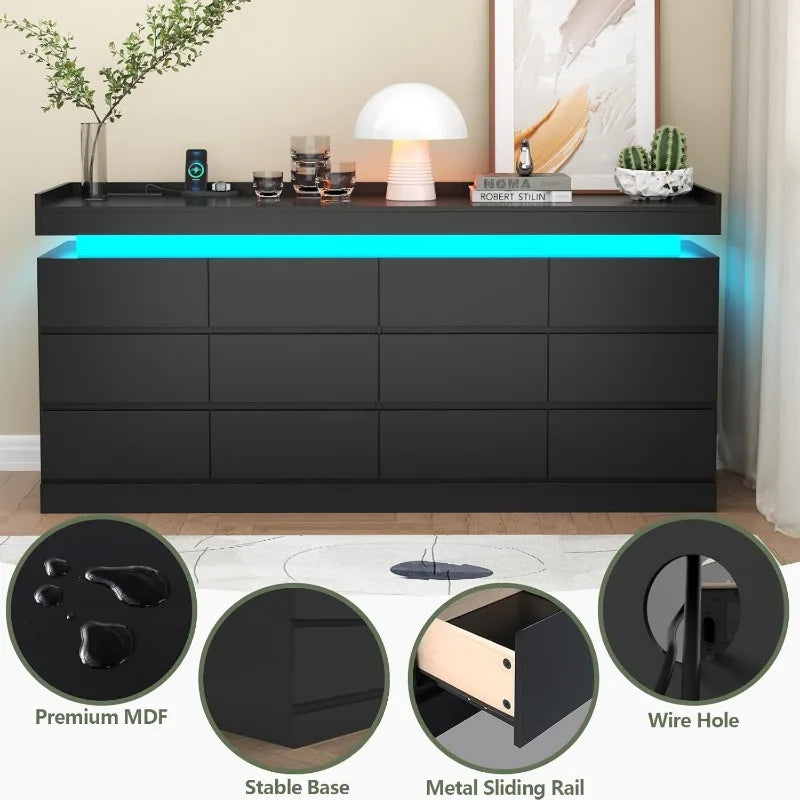 12 Drawer Dresser with LED Lights