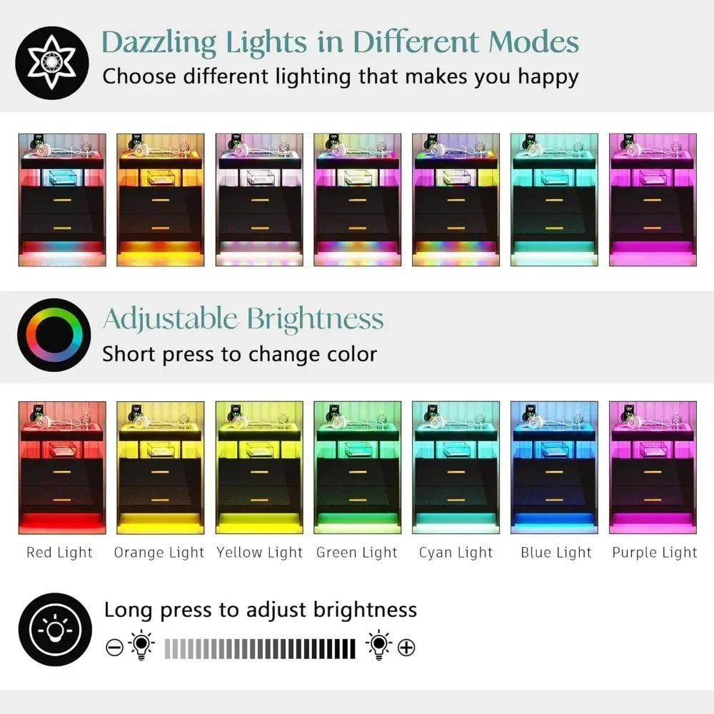 Set of 2 Nightstands with Smart LEDS
